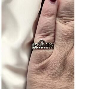 PANDORA Sterling Silver Princess Tiara Crown Vintage Ring - Size 7.5